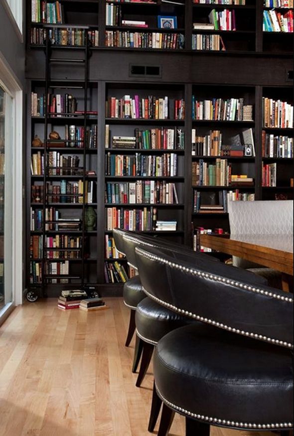 black-bookshelves-sliding-ladder